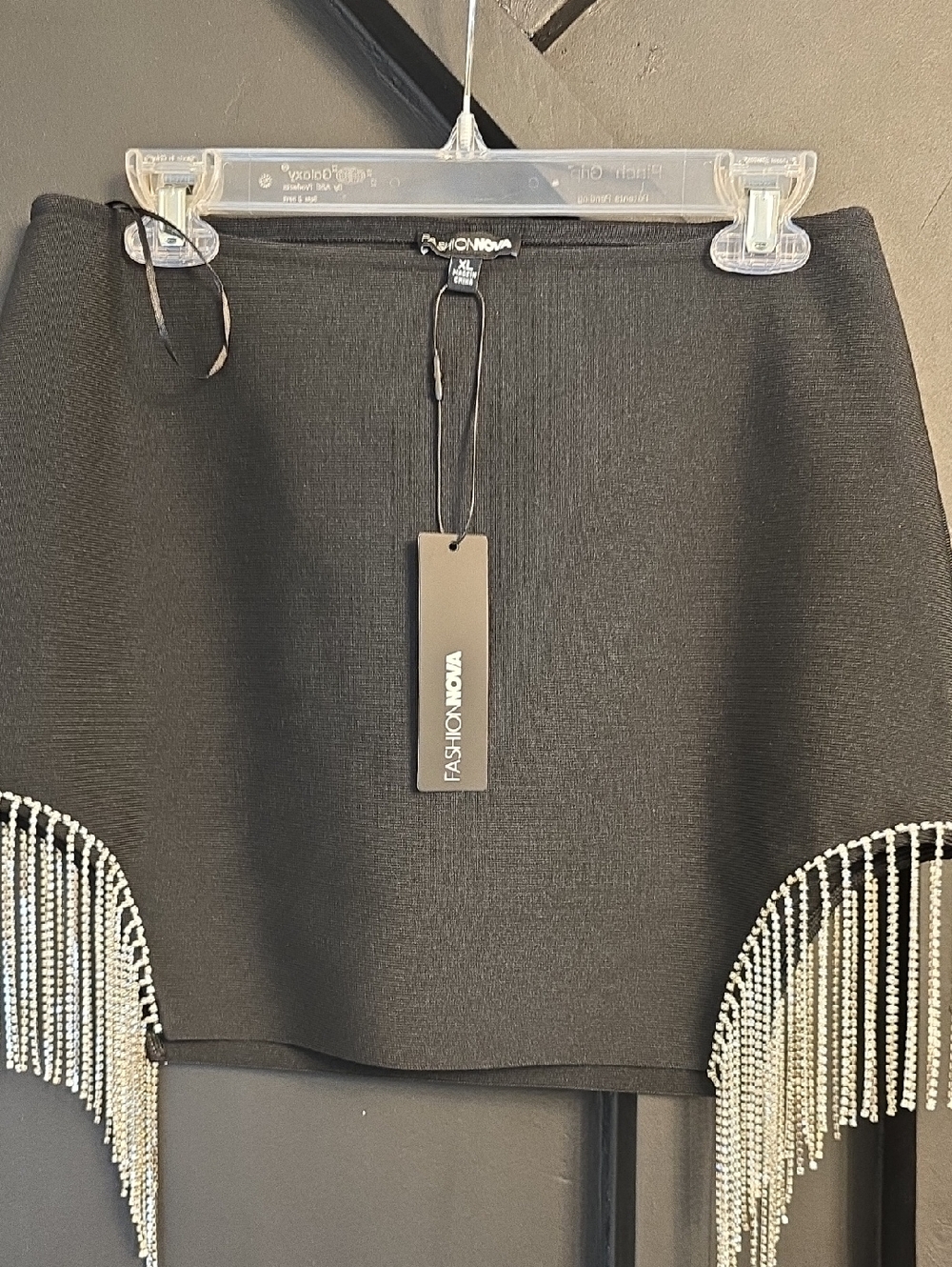 Fashion Nova Black Mini Skirt with Crystal Fringe